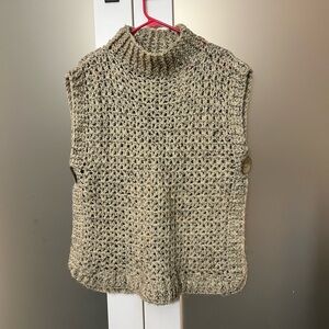 Women's Cream Hand Knit Sweater Vest With Wooden Side Closure Buttons